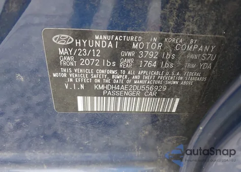 2013 Hyundai Elantra Gls из США, поврежденный, VIN KMHDH4AE2DU556929